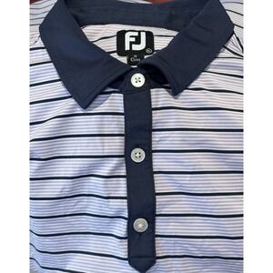 Footjoy Mens XL Blue Purple Striped Golf Polo Shirt Stretch Casual Performance